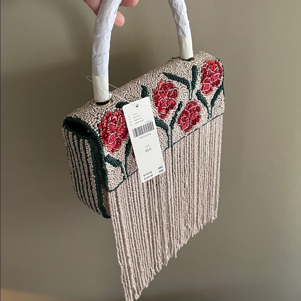 Beaded Fringe Floral Top-Handle Bag - Picture 6 of 7